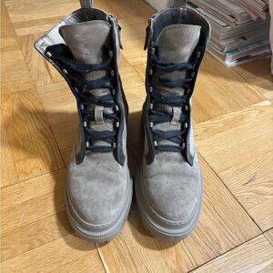 Brunello Cucinelli Suede Combat Boots with Monili